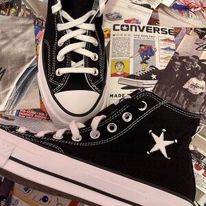 Stussy Black Canvas Sneakers with White Star Detail